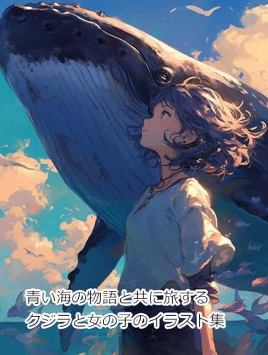 青い海の物語と共に旅するクジラと女の子のイラスト集
