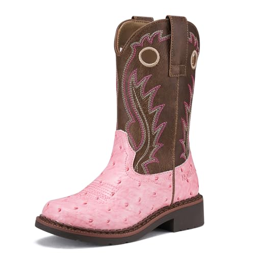 Rollda Boys Cowboy Boots Kids Western Boots Square Toe Girls Cowgirl Boots for Toddler/Little Kid/Big Kid