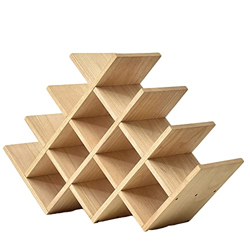 KIRIGEN Wooden 13-Bottle Wine Rack, Nature Wood 4-Tier Wine Display Rack/Free Standing and Countertop Wine Storage Shelf