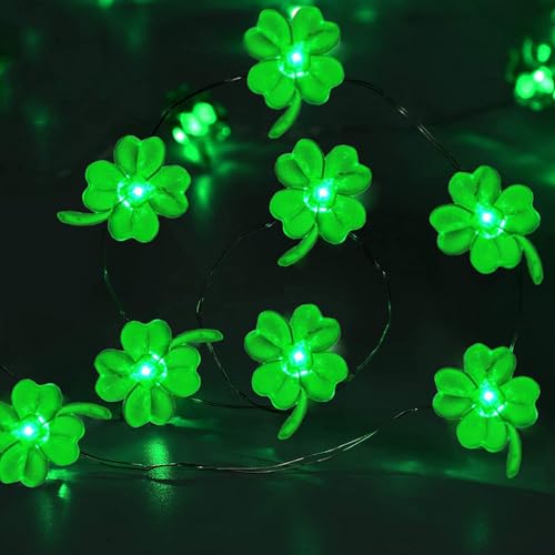DAZZTIME Guirlande Lumineuse de Saint-Patrick,30 LED Lumière de Fée Irlandaise 3M,Guirlande Lumineuse à LED en Forme de Trèfle,pour Fête de la Saint-Patrick Intérieur et Extérieur