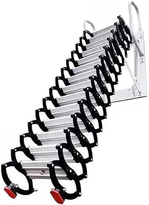 Concertina Loft Ladder Alloy Attic Access Ladder Pull Down Attic Ladder with Armrests Attic Stairs Indoor and Outdoor Folding Telescoping Ladder (2.75)
