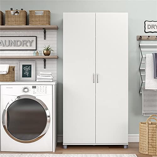 Pemberly Row Engineered Wood Transitional 36" Utility Storage Cabinet In White #TOP1