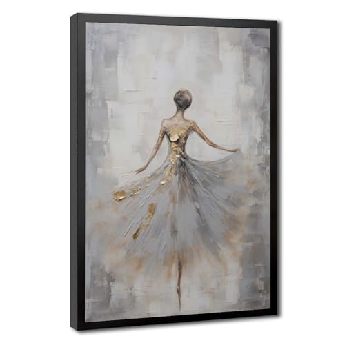 Modern Framed Ballerina Painting with Sleek Black Border | Bold