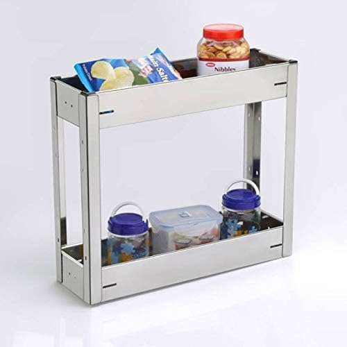 WINSTAR High Grade Stainless Steel Premier Series Perforated Bottle Pullout Basket | 2 Shelf Modular Kitchen Rack | Kitchen Organizer (6x20x17 inches)