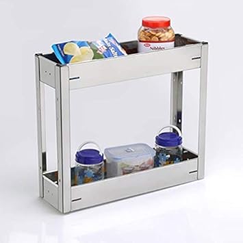 WINSTAR High Grade Stainless Steel Premier Series Perforated Bottle Pullout Basket | 2 Shelf Modular Kitchen Rack | Kitchen Organizer (8x20x17 inches)