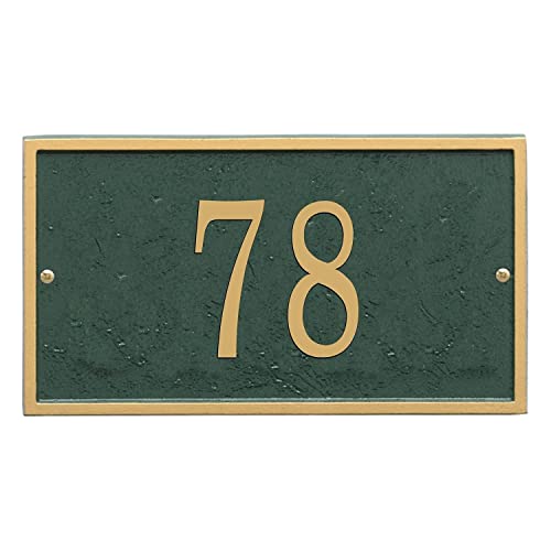 Whitehall Personalized Cast Metal Address Plaque - USA Made Custom House Number Sign - Rectangle (11" x 6.25") - Green with Gold Numbers