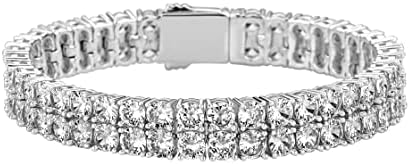 JINAO 2 Rows AAA Cubic Zirconia Iced Out Tennis Bling Lab Simulated Diamond Bracelet (9" Silver)