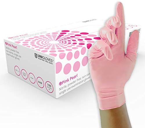 Unigloves Orange Pearl Nitrile Examination Gloves - Multipurpose, Powder Free and Latex Free Disposable Gloves - Box of 100 Gloves, Orange, Large (GP0134)