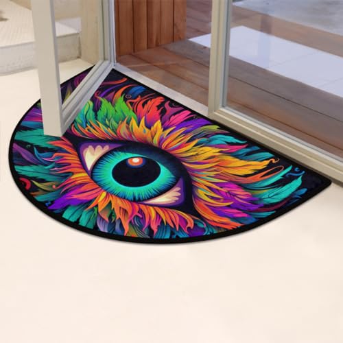 Image of Colorful Eyes Abstract Print Half Round Door Mat Outdoor Entrance Large 24 inchx36 inch Half Circle Welcome Entrance Way Mat Semi Circular Front Door Mats Area Rug for Garage, Patio, High Traffic Areas