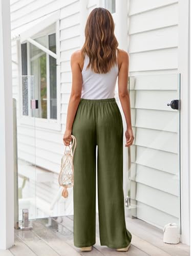 Image of LILLUSORY Women's Linen Summer Palazzo Pants Flowy Wide Leg Beach Pants with Pockets
