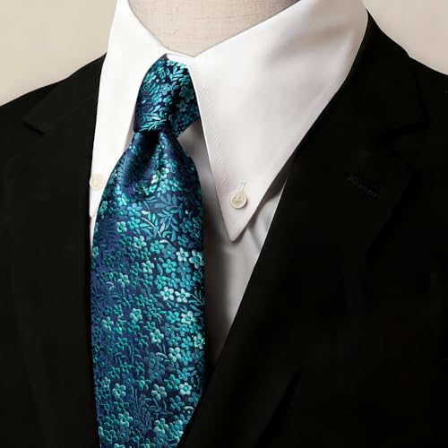 Image of Barry.Wang Floral Ties for Men Flower Necktie with Tie Clip Formal