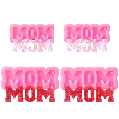 Lot de 4 moules en silicone avec mot « Mom » - Pour fête des mères - Cadeau d'anniversaire pour maman - Fait à la main - Pour cupcakes, glaçons, bonbons, fondants, pudding, desserts, décoration de