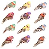 12 pièces oiseaux artificiels, oiseaux multicolores sur pince oiseau décoration ornement pour jardin à la maison, des fleurs artificielles