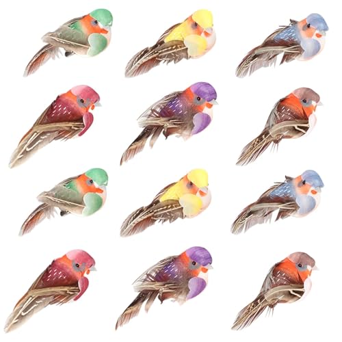 HERCHR 12 Piezas Simulación Artificial de Espuma de Plumas de Aves, Mini pájaros Decorativos pájaros Falsos Mini Adornos Decorativos pájaro del Amor Colorido pájaros Artificiales de Espuma de Plumas