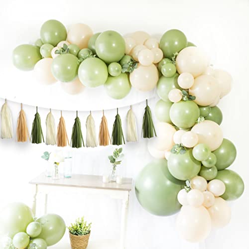 15Pcs Diy Tissue Tassels Garland Olive Green Kraft Tan Brown Cream Neutral Party Tassel Banner For Greenery Safari Jungle Baby Shower Nature Theme Birthday Wedding Bridal Shower Decoration #TOP4