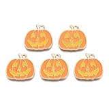 HDSupplies Halloween Theme Enamel Pendants 10pcs - Pumpkin Jack-o-Lantern Orange with Light Gold Tone Outline 20x20x1.5mm, Hole: 2mm