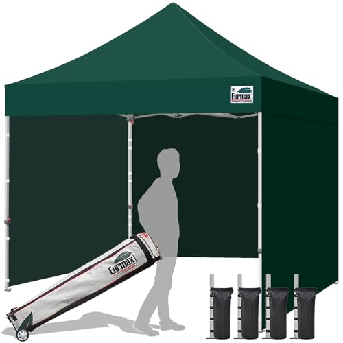 Image of Eurmax USA 10x10 Pop Up Canopy Tent,Commercial Tent with Patented No-Tip Rolling Bag,4 Zippered Removable Walls,UV & Water Resistant Canopy Top,Heavy Duty Outdoor Gazebo,Instant Shelter(Forest Green)