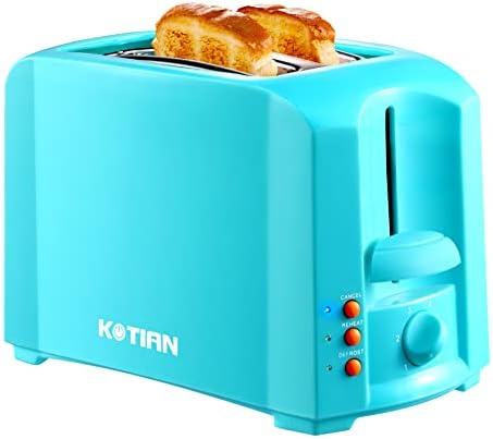 Toaster 2 Slice KOTIAN Compact Bread Toaster 6 Browning Settings,Cancel/Defrost/Reheat Function,Removable Crumb Tray,Turquoise Green,800W