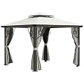Outsunny 10' x 10' Patio Gazebo, Double Roof Outdoor Gazebo with Privacy Curtains, Mesh Netting, Aluminum Frame Outdoor Canopy Shelter, Cream White