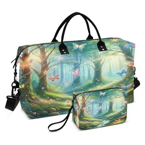 ​​Large Foldable Travel Duffel Bag, Waterproof Gym Bag for Men & Women, Carry-On Luggage Weekender Overnight Bag, Enchanted Fairy Forest