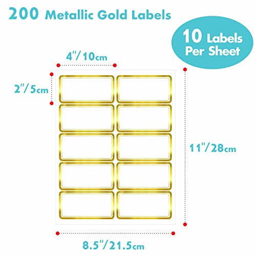 200 Pcs Gold Metallic Shipping Labels, Blank Address Labels With Permanent Adhesive Writable Stickers With Metallic Gold Border For School Office Home (Letter Size Per Sheet, Each Measures 2" X 4") #TOP1