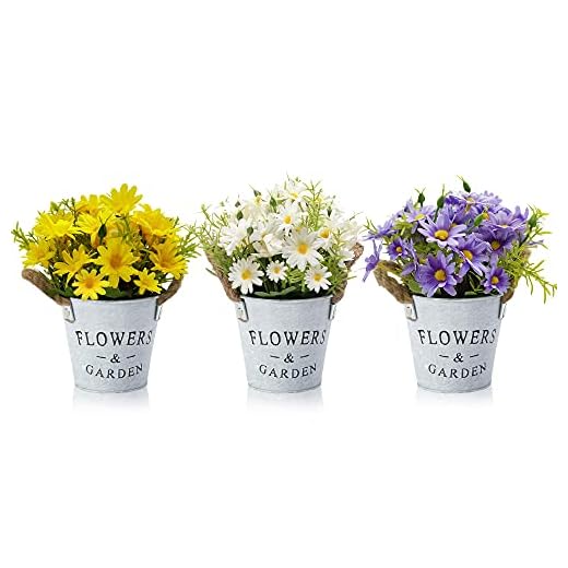 HOTLIKE Flores Artificiales Decoración, 3Pcs Plantas Artificiales de Maceta, Mini Artificiales Plastico Decorativas Plantas Falsas con Macetas para El Hogar Oficina Jardín Cocina Balcón (Estilo 1)