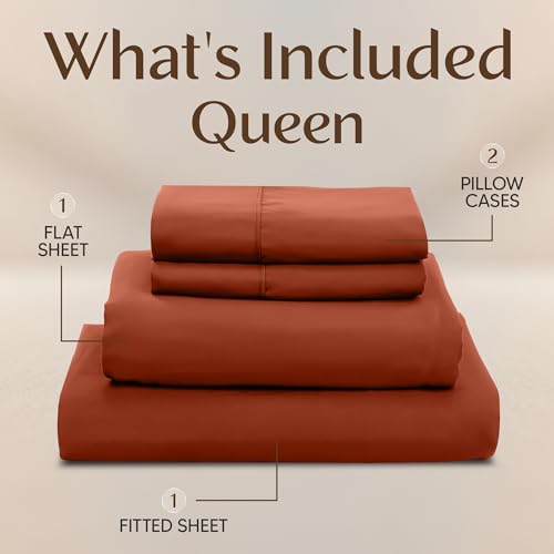Image of Utopia Bedding Queen Bed Sheets Set - 4 Piece Bedding - Brushed Microfiber - Shrinkage and Fade Resistant - Easy Care (Queen, Terracotta Orange)