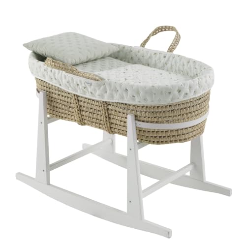 Cambrass-moisés para bebé con Soporte de Madera-capazo de Palma para los Primeros Meses del bebé-moisés de Mimbre con Asas para facilitar su traslado - House Mint 39x80x25 Cm