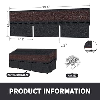 Roofing Shingles 3-Tab (Black) 8-Pack 39.4"x13.1",Asphalt Shingles for House Shed Roof Tiles Repair Decor