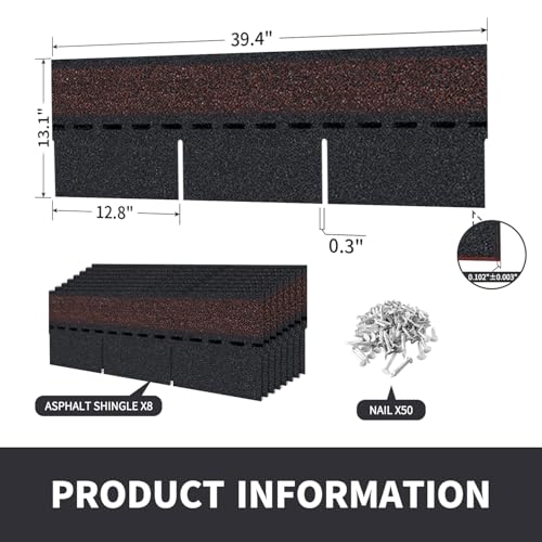 Roofing Shingles 3-Tab (Black) 8-Pack 39.4\"x13.1\",Asphalt Shingles for House Shed Roof Tiles Repair Decor