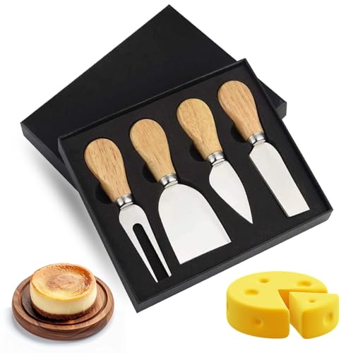 Homefantasy Set di 4 Coltelli da Formaggio, Coltelli da Formaggio in Acciaio Inox con Manico in Legno, Set di Coltelli da Formaggio, Mini Coltelli da Formaggio, per Insalata di Formaggi da Dessert