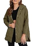 EVALESS Jackets for Women Fashion 2025 Winter Coat for Women Business Casual Diamond Quilted Hooded Shacket Jackets Lightweight Collar Long Sleeve Button Down Puffer Green Jacket with Pockets, Small