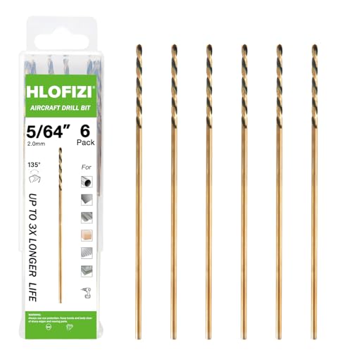HLOFIZI 5/64" x 6" Extra Long Drill Bit (6 Pack), Aircraft Extension Drill Bits M2 High Speed Steel for Wood, Soft Metal, Plastic