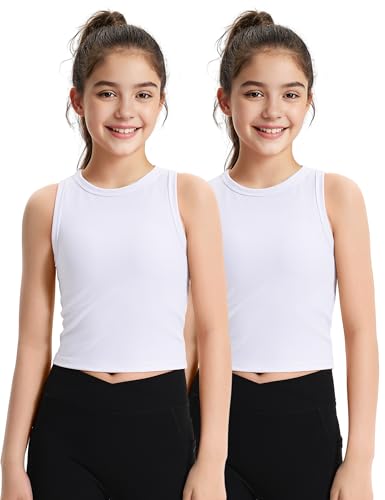 Image of JOCMIC 2 Pack Girls Tank Tops Kids Athletic Tanks Ribbed Knit Cropped Tops