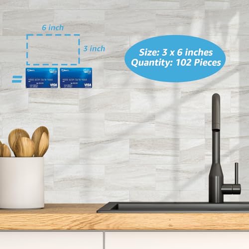 Image of Art3d 102-Pack Peel and Stick Backsplash on Subway Tile, Biege Marble