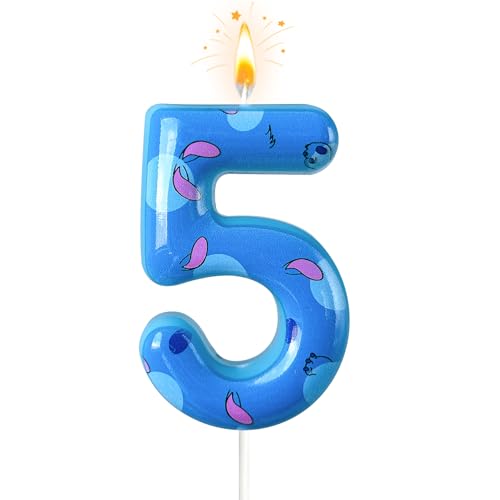 Zailo Cartoon Number Birthday Candle Anime Theme Candle Number Candle Blue Birthday Cake Decoration Suitable for Boys and Girls Supplies Party Decoration (Number 5)