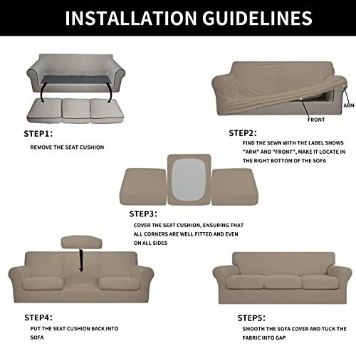Image of Easy-Going 4 Pieces Stretch Soft Couch Cover for Dogs - Washable Sofa Slipcover for 3 Separate Cushion Couch - Elastic Furniture Protector for Pets, Kids(Sofa, Natural, Large) | Sofa Slipcover for Stretch 3 Separate Sectional Cushion Couch - Furniture Protector for Pets, Kids Natural