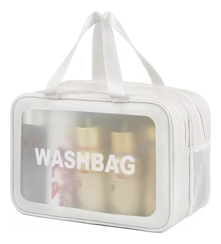 Necessaire Média 2 Divisórias Com Zíper Organizador Maquiagem Washbag Viagem Bolsa Cosméticos (branco)