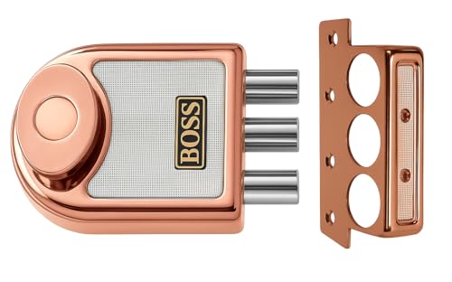 Image of B BOSS Three Dead Bolt Rim Lock with 4 High Security 14 Pin Ultra Keys Universal for Left /Right Handed Inside Opening Office or Home Main Door 15 Years Manufactuing Warranty (Rose Gold)