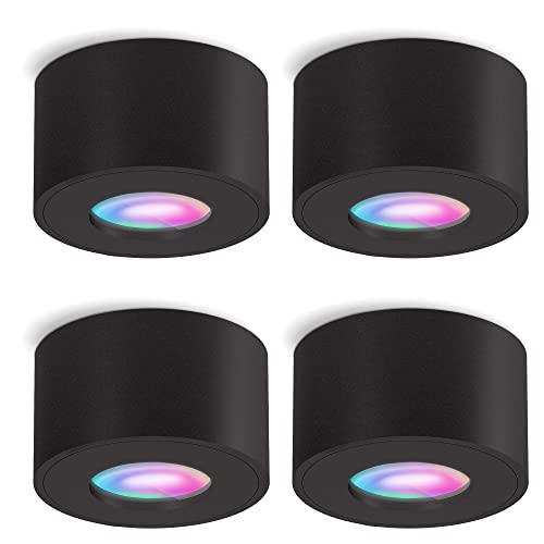 SSC-LUXon 4er Set CELI-1 Aufbaustrahler schwarz Feuchtraum IP44 mit Smart RGB+W LED Lampe - Spot kompatibel mit Alexa, Siri & Google