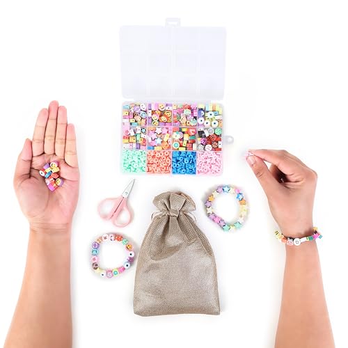 Image of Ambitieux DIY Bracelet Making Kit for Girls - 12 Types Colorful Beads with Charms, Elastic Thread, Earrings, Clasps & Rings - Jewellery Craft Kit for Kids, Birthday Return Gift, Rakhi Special Set for 2 3 4 5 6 7 8 9 10 years (Rubber beads)