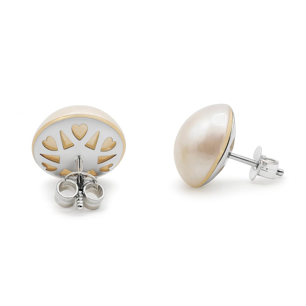 Orecchini con perle coltivate Australian Mabe, in argento 925, design grande, con dettagli traforati
