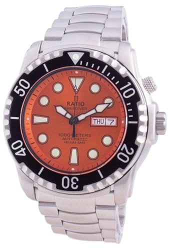 RATIO FreeDiver Helium-Safe Dive Watch Sapphire Crystal Automatic Diver Watch 1000M Water Resistant Diving Watch for Men (Orange) -  1068HA96-34VA-ORG