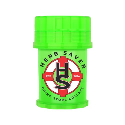 Large HerbSaver Grinder- Medical Grade Plastic Grinder with Razor Sharp Teeth, Pocket-Sized, Durable & Portable - Ideal for Grinding Herbs and Spices (Green)