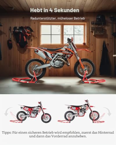 VEVOR Motorrad-Ständerlift (385 kg belastbar) vorne und hinten Doppelgabelständer, hinterer U+L-Gabel-Schwingarm-Spulenständer, für die meisten Motorräder von Yamaha Honda Kawasaki Suzuki, rot
