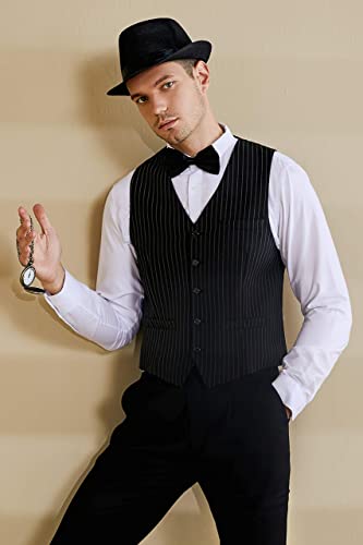 Image of BABEYOND 1920s Mens Gatsby Gangster Vest Costume Accessories Set Fedora Hat