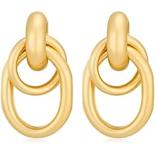 Gold Chunky Earrings for Women Geometric Knot Link Drop Dangle Earrings 14K Gold Plated Statement Earrings Trendy Gold Jewelry