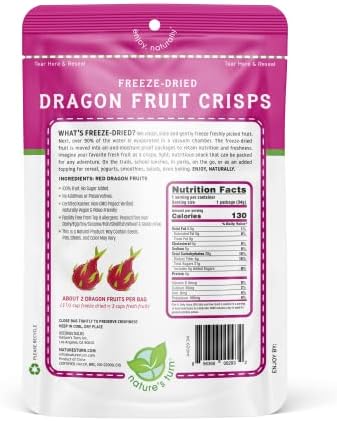 Nature’s Turn Freeze-Dried Dragon Fruit Crisps – Healthy, Gluten-Free, Crispy & Delicious, Plant-Based Snack, Ideal for Cereal, Smoothies, School Lunches, & On-the-Go, Bags of 2 (1.2 oz Each)