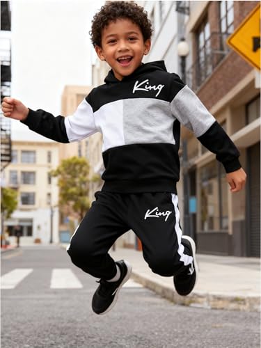 Image of Boys Sweatsuit Long Sleeve Color Block Hoodie Sweatshirt and Jogger Pants 2PC Sets Fall Clothes (Sizes: 4-8)