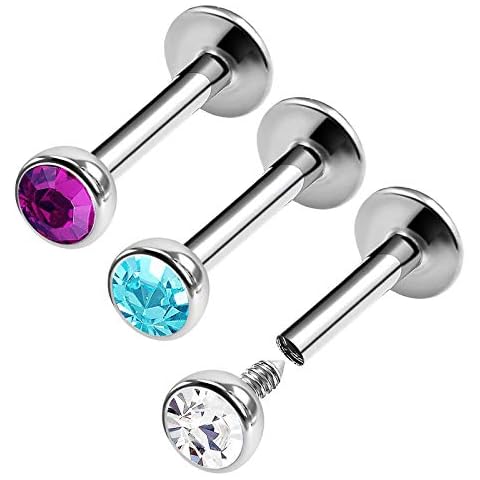 BanaVega 3PCS Surgical Steel Internally Threaded Labret 16g 1/4 6mm 3mm Amethyst Crystal Medusa Earrings Tragus Piercing Jewelry 0455 Cover